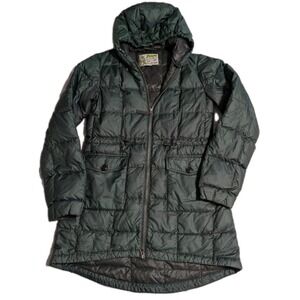 Eddie Bauer Vintage Goose Down Hooded‎ Parka Green Long Puffer Jacket Womens XS
